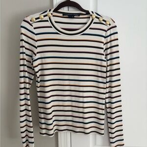 Veronica Beard Multi Colored Striped Long Sleeve T-shirt. Size Small